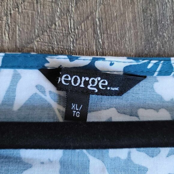 George Greenish-blue and white floral design top with tie at hem GUC - Picture 2 of 7